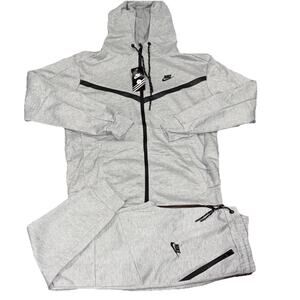 Nike Tech Fleece Set Mens Full Zip Hoodie Jogger Pants 2-piece Set. 2XL-Gray